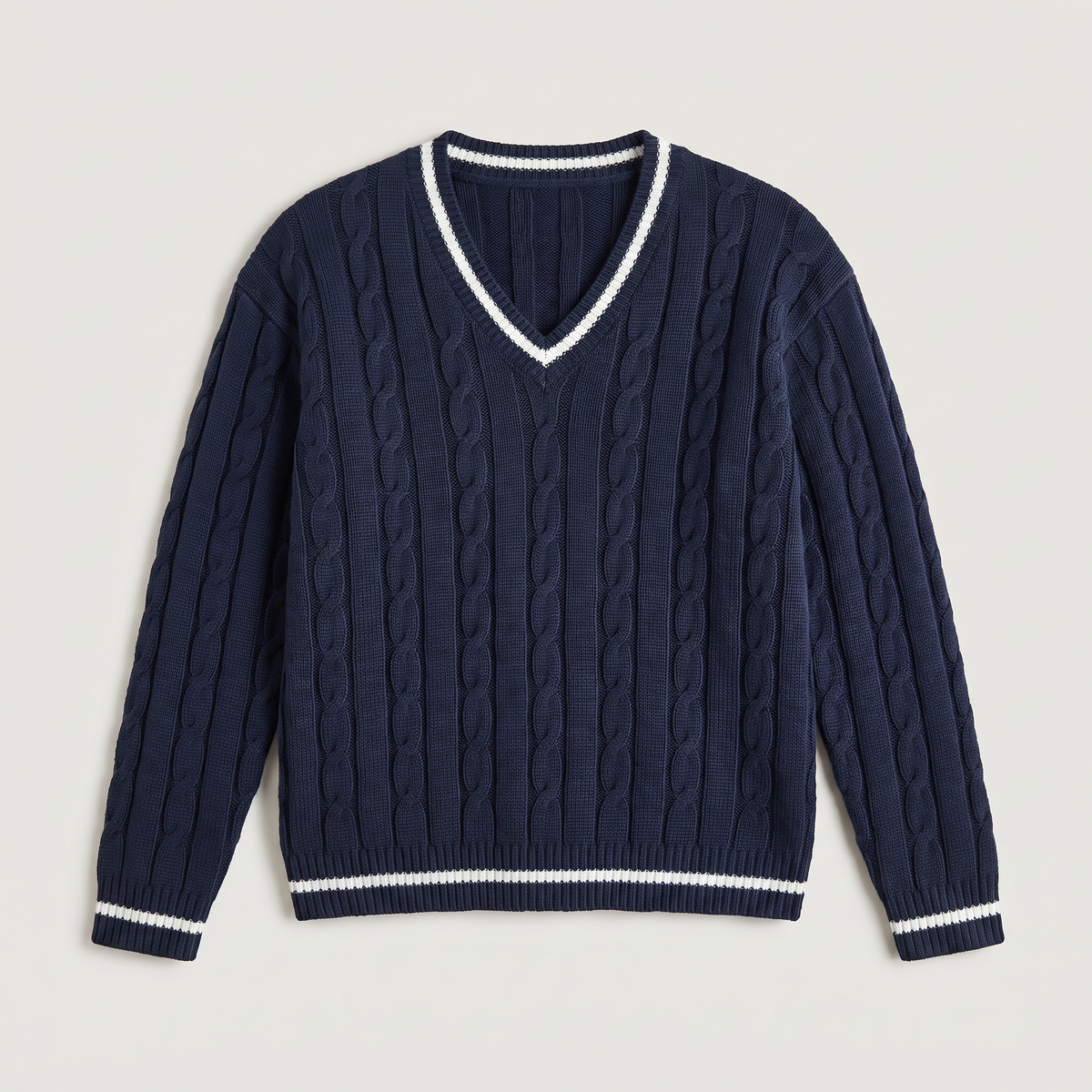 Pull Torsadé Col V Bandes Contrastées Femme