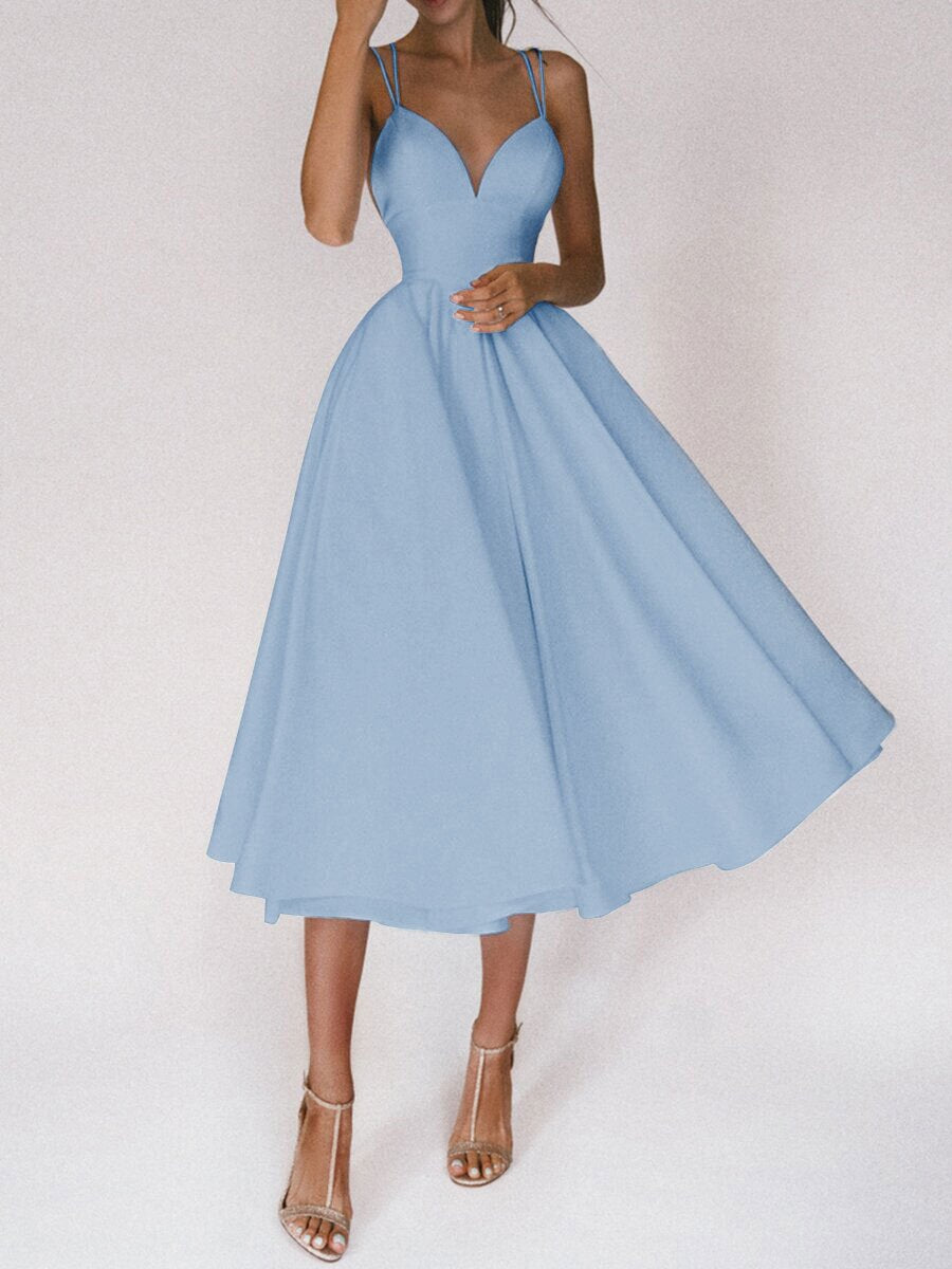 Robe midi pour femmes | Sans manches avec bretelles fines | Élégante et polyvalente pour toutes occasions