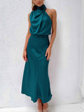 Robe en tissu satiné à pois - Femme
