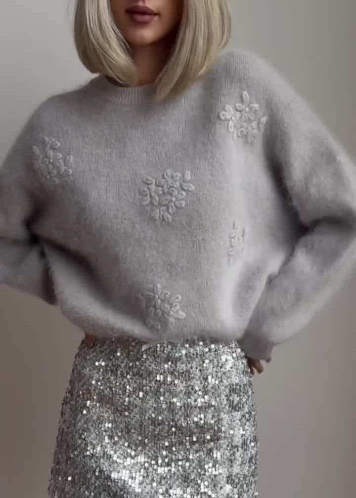 Pull oversize duveteux blanc col rond