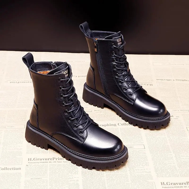 Bottes d'Hiver en Cuir Noir