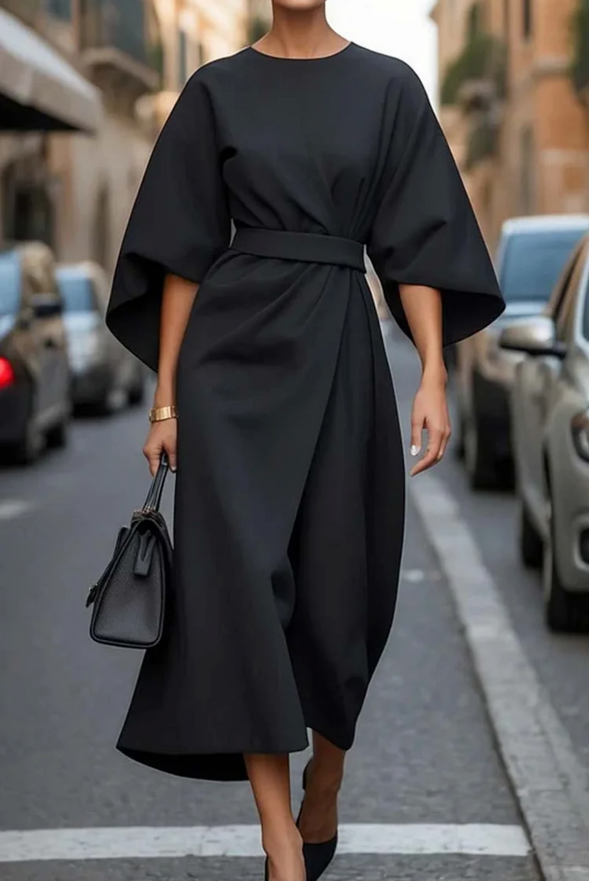 Robe Élégante Manches Lanterne - Look Sophistiqué