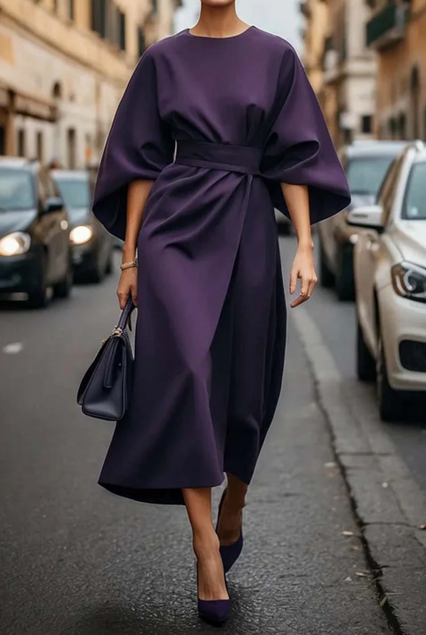 Robe Élégante Manches Lanterne | Look Sophistiqué | Design Raffiné et Confortable