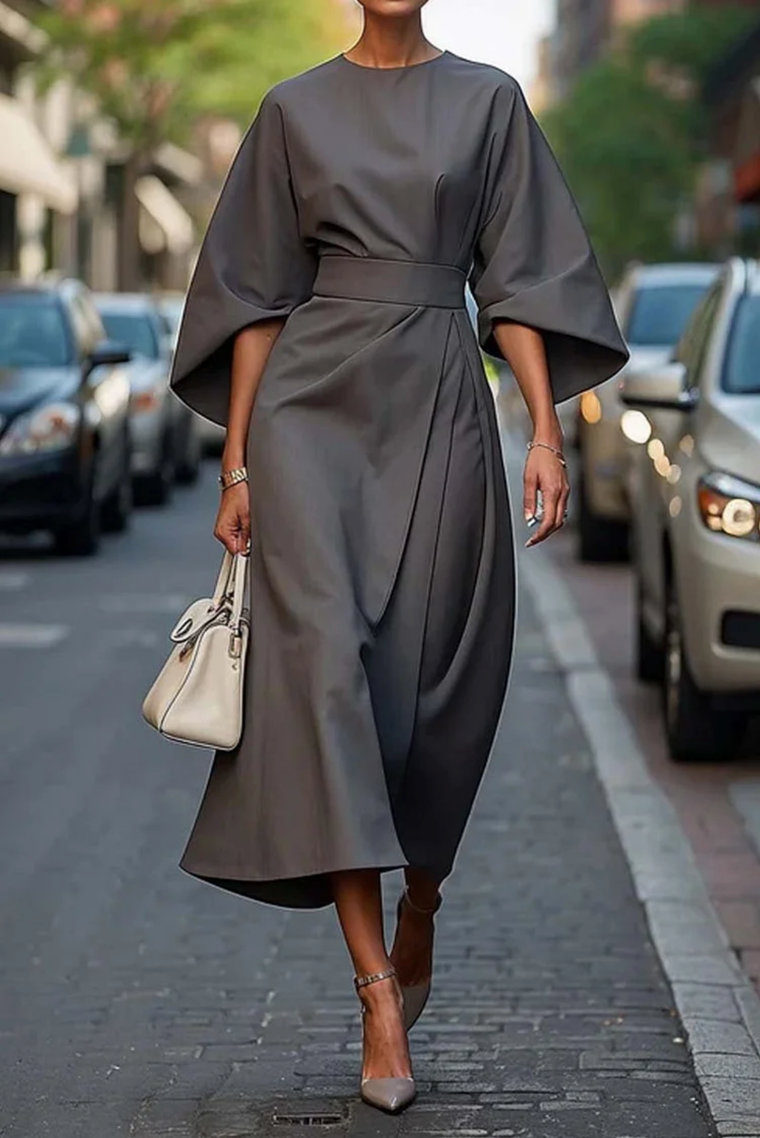 Robe Élégante Manches Lanterne | Look Sophistiqué | Design Raffiné et Confortable