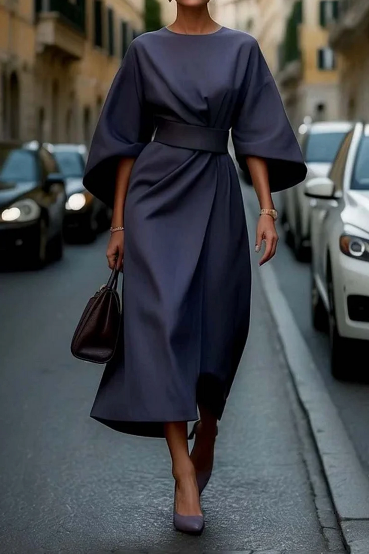 Robe Élégante Manches Lanterne - Look Sophistiqué