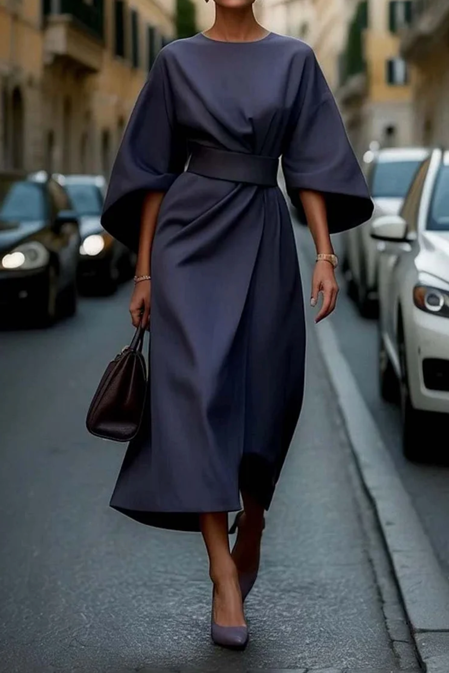 Robe Élégante Manches Lanterne | Look Sophistiqué | Design Raffiné et Confortable