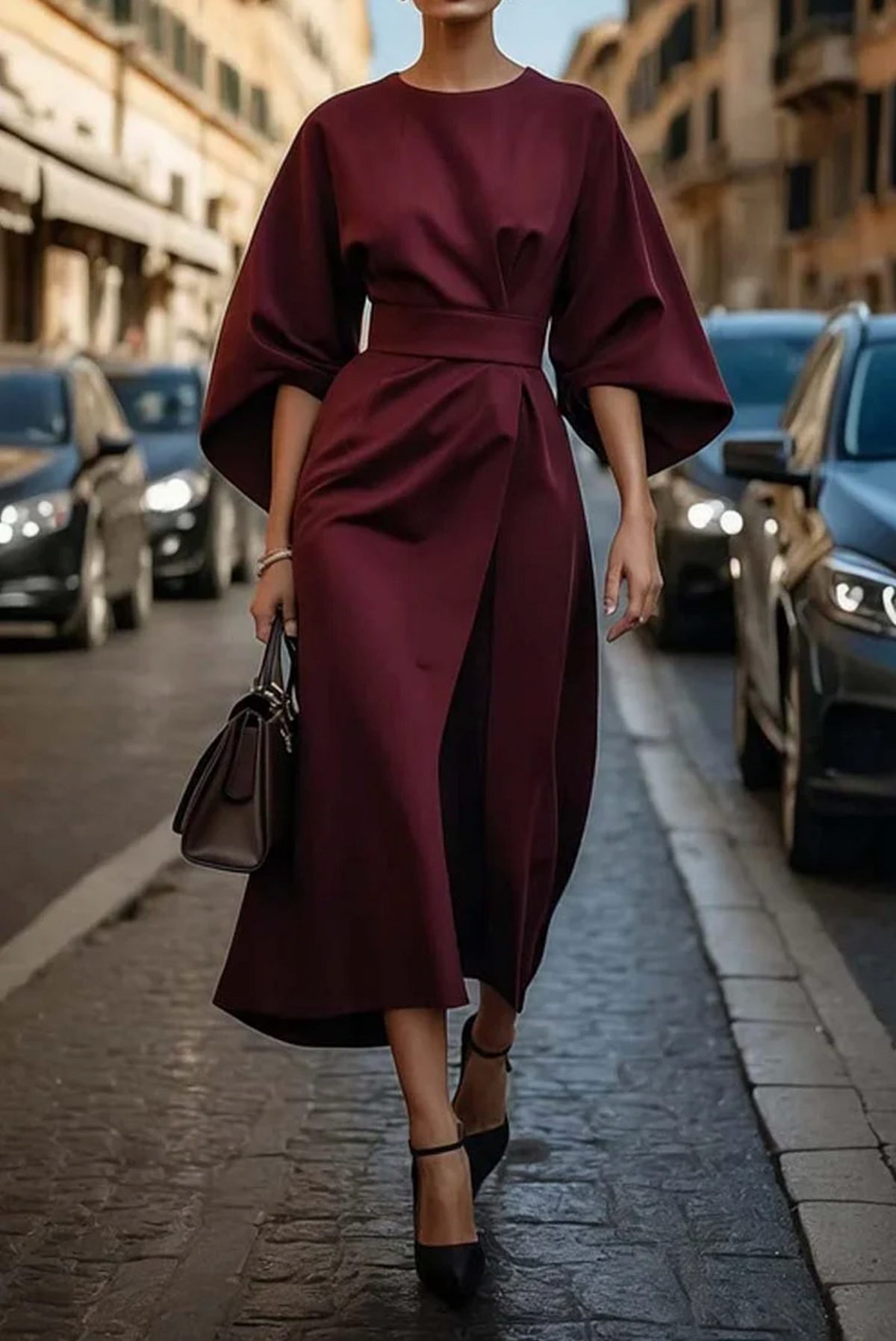 Robe Élégante Manches Lanterne - Look Sophistiqué