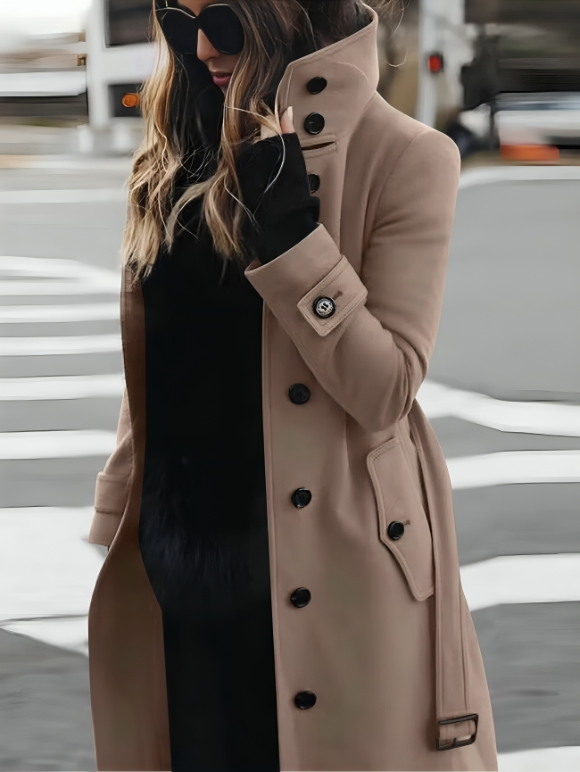Kassia - Manteau long élégant cintré avec ceinture et double boutonnage
