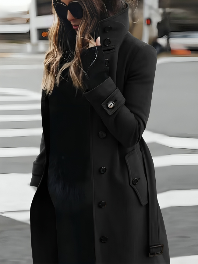 Kassia - Manteau long élégant cintré avec ceinture et double boutonnage
