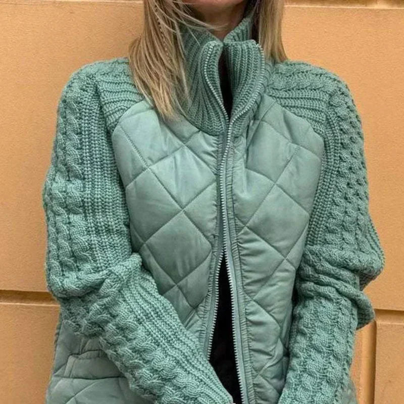 Veste Matelassée Femme avec Manches en Tricot | Col Haut