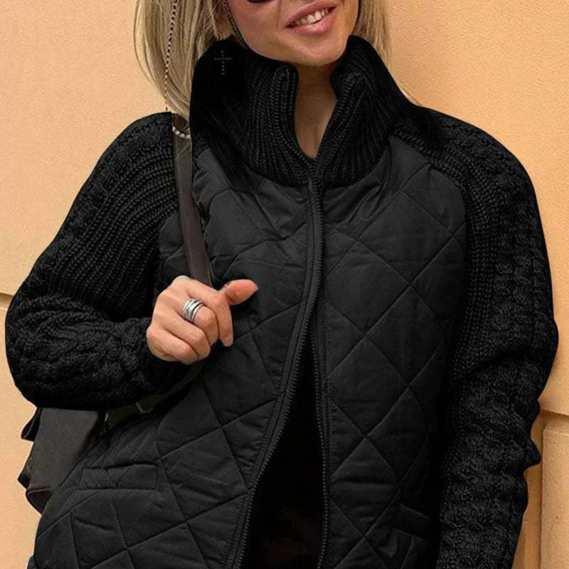 Veste Matelassée Femme avec Manches en Tricot | Col Haut