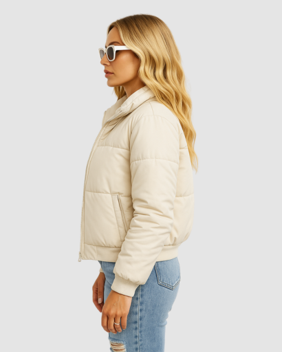 Doudoune Courte Femme Col Montant Poches Zippées – Coupe Moderne
