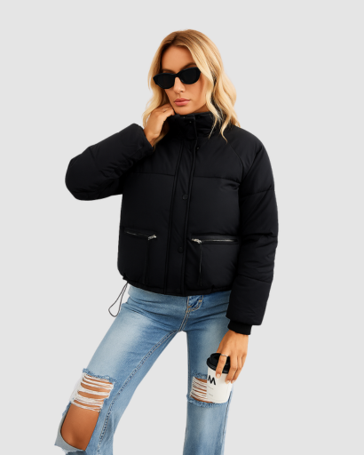 Doudoune Courte Femme Col Montant Poches Zippées – Coupe Moderne