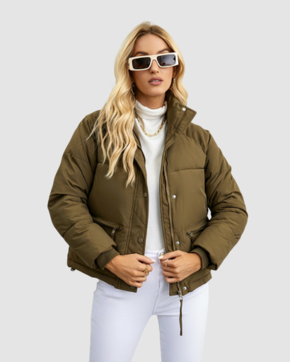 Doudoune Courte Femme Col Montant Poches Zippées – Coupe Moderne