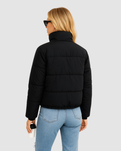 Doudoune Courte Femme Col Montant Poches Zippées – Coupe Moderne