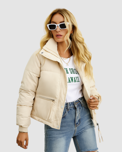Doudoune Courte Femme Col Montant Poches Zippées – Coupe Moderne