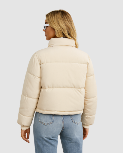 Doudoune Courte Femme Col Montant Poches Zippées – Coupe Moderne