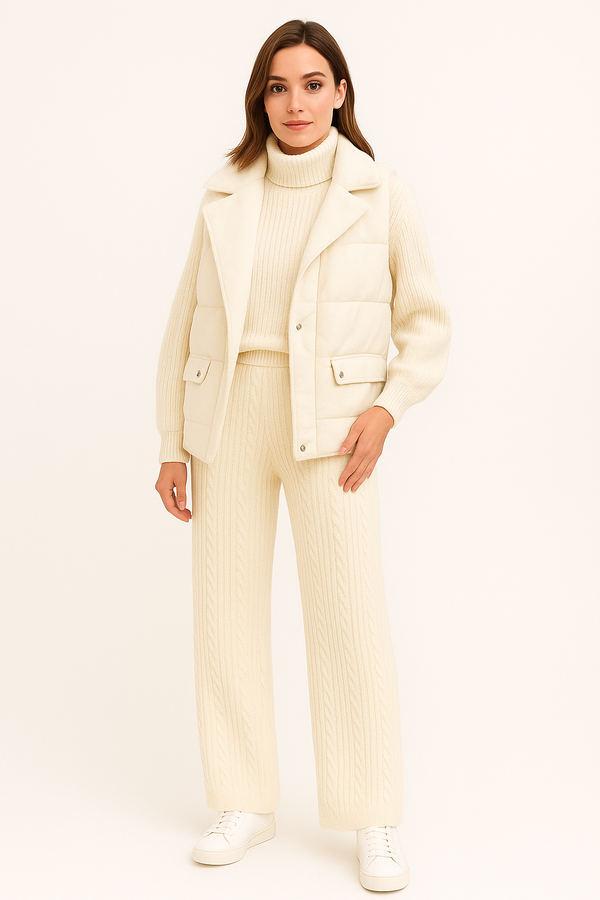 Gilet Doudoune Femme Sans Manches Tricot Col Montant – Confort Hiver | Style Automne Hiver