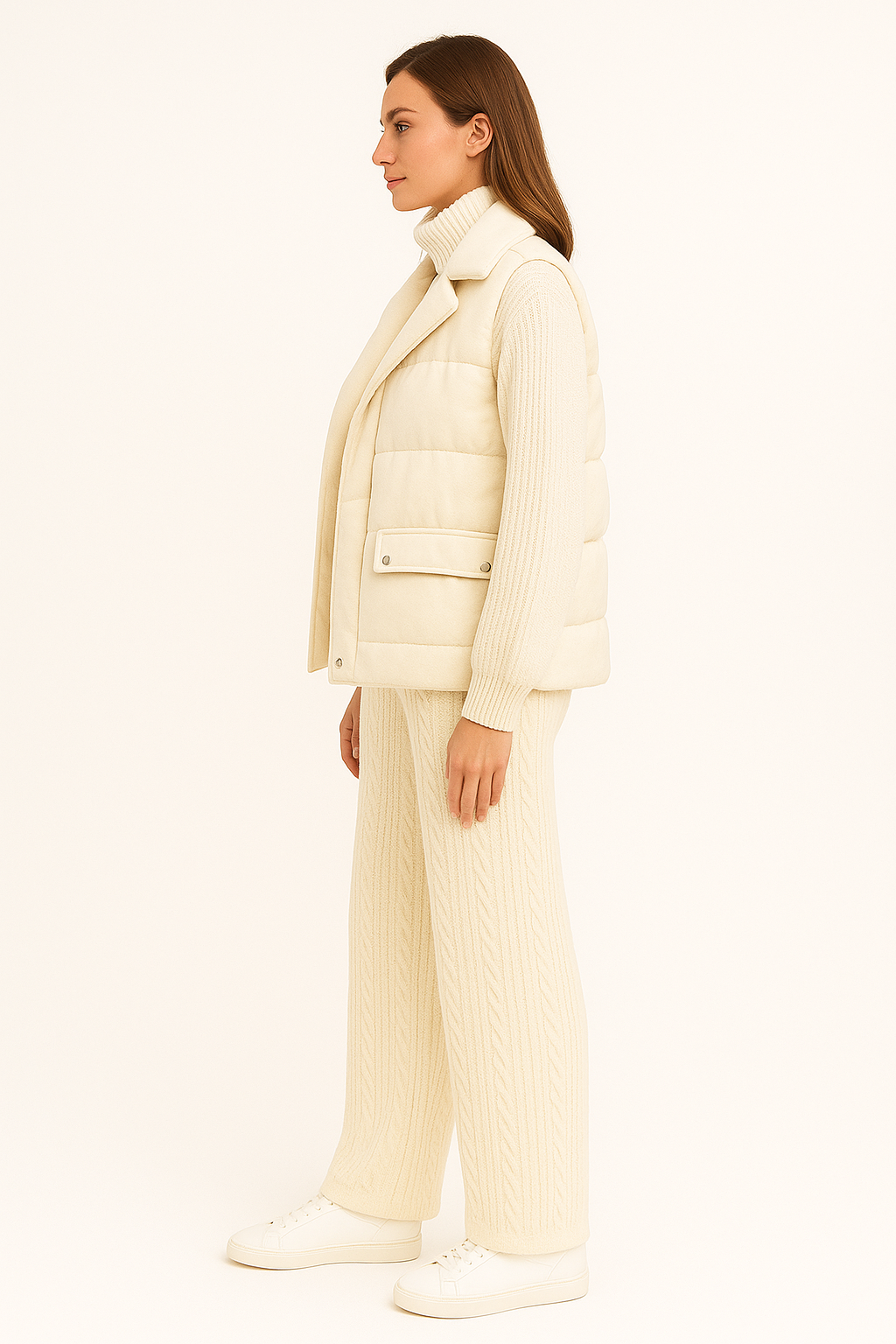 Gilet Doudoune Femme Sans Manches Tricot Col Montant – Confort Hiver | Style Automne Hiver
