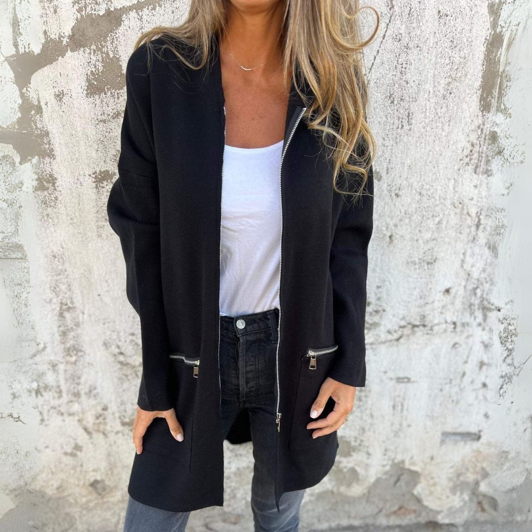 Adelle - Manteau long chaud à capuche zippé
