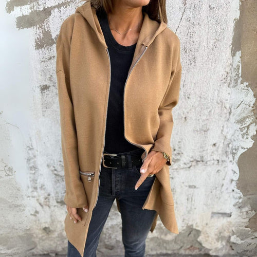 Adelle - Manteau long chaud à capuche zippé