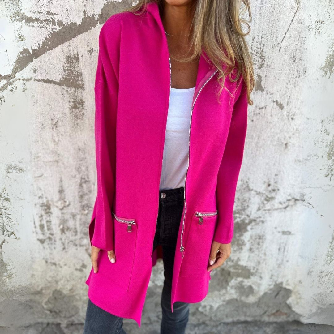 Adelle - Manteau long chaud à capuche zippé