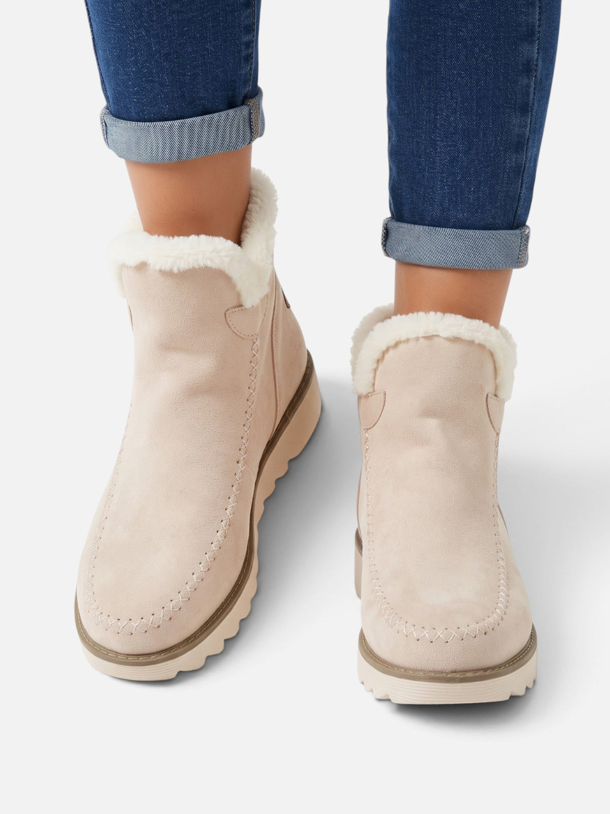 Bottines Femme Compensées Effet Daim Bord Fourrure