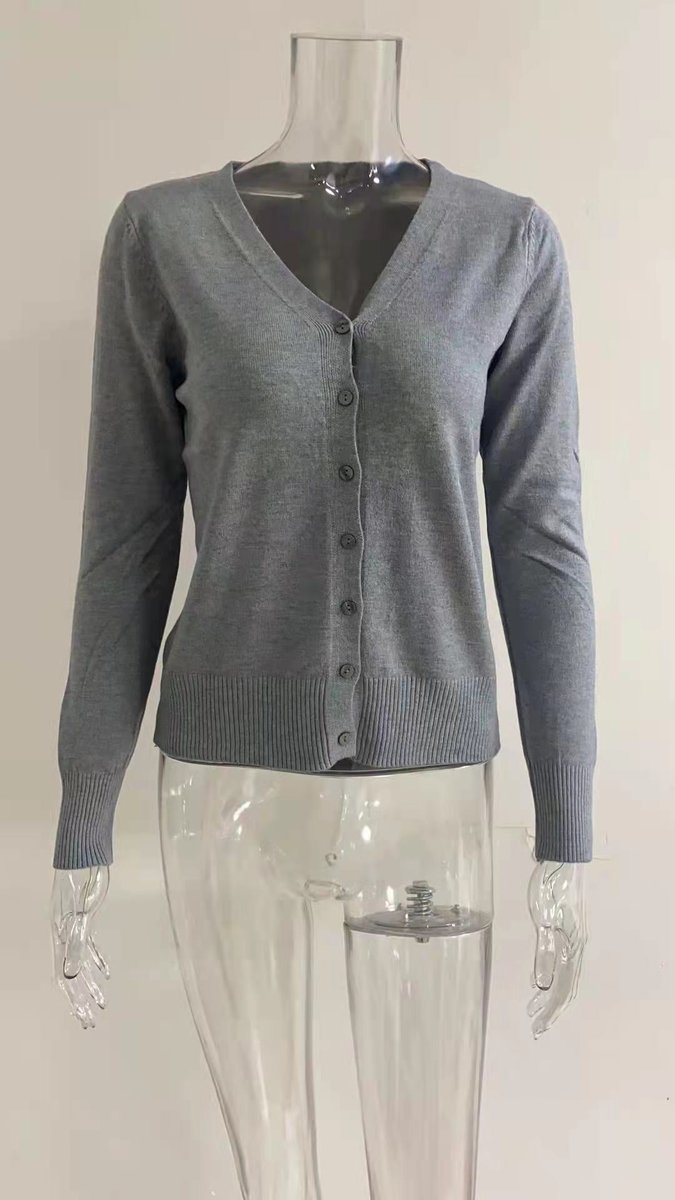 Cardigan col V boutonné manches longues pour femmes