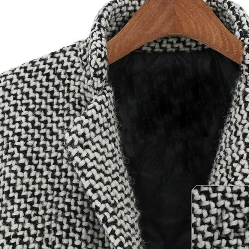Sarah - Manteau long chaud en tweed gris col tailleur