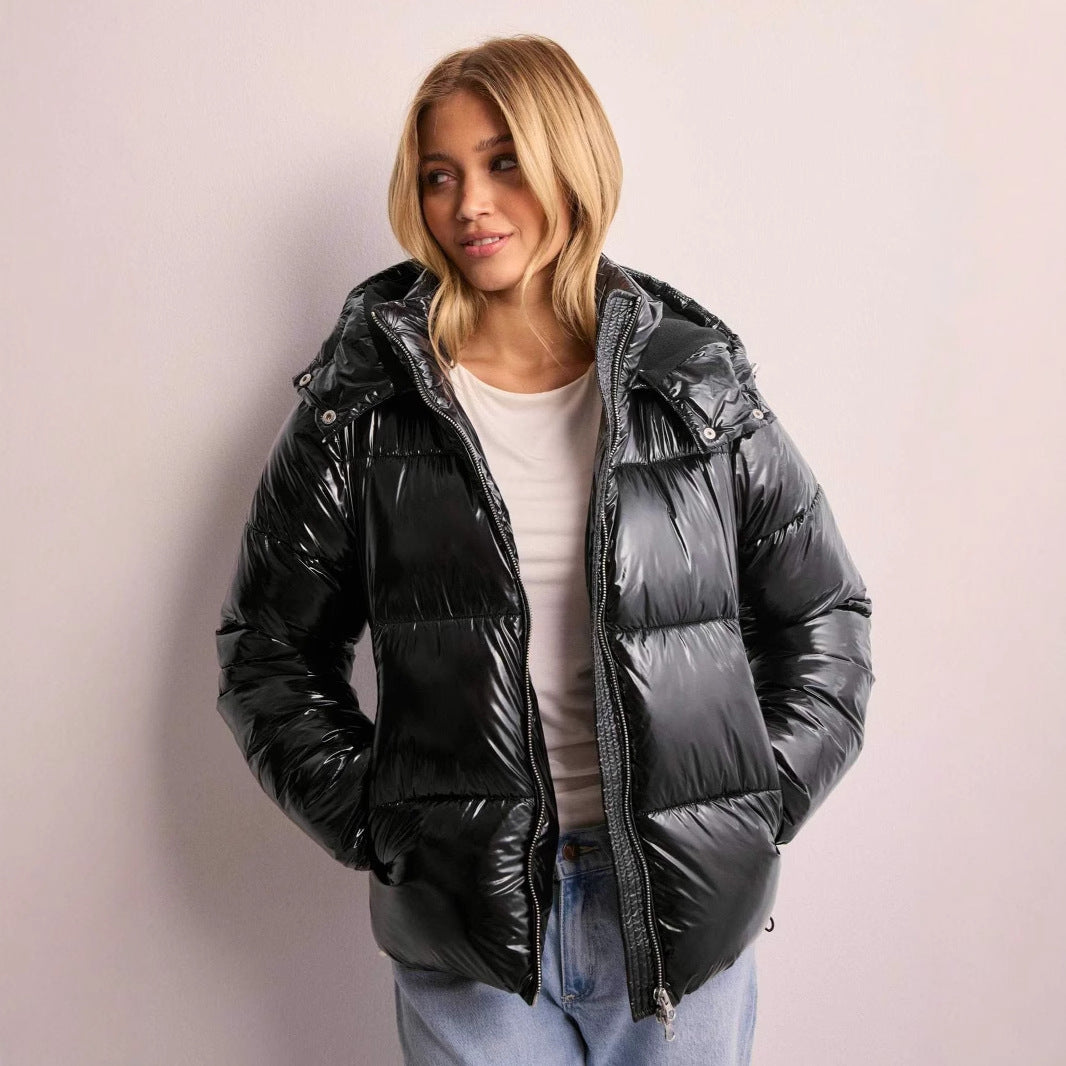Doudoune Brillante Femme avec Capuche Amovible