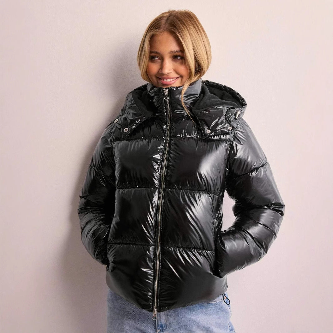 Doudoune Brillante Femme avec Capuche Amovible