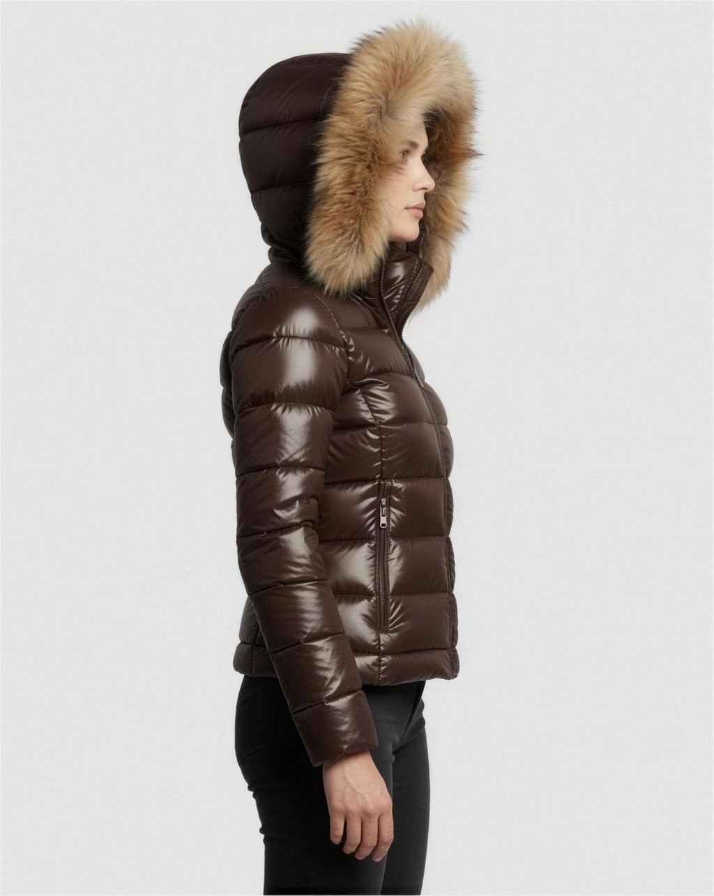 Doudoune Femme Brillante Capuche Fausse Fourrure – Ultra Chaude & Élégante