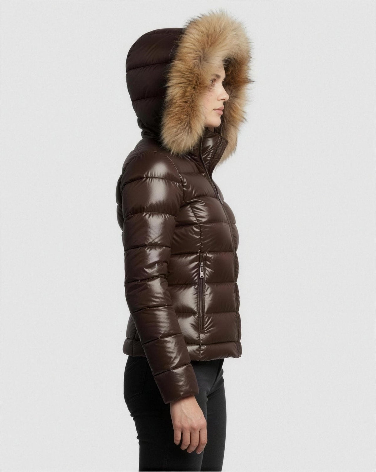 Doudoune Femme Brillante Capuche Fausse Fourrure – Ultra Chaude & Élégante
