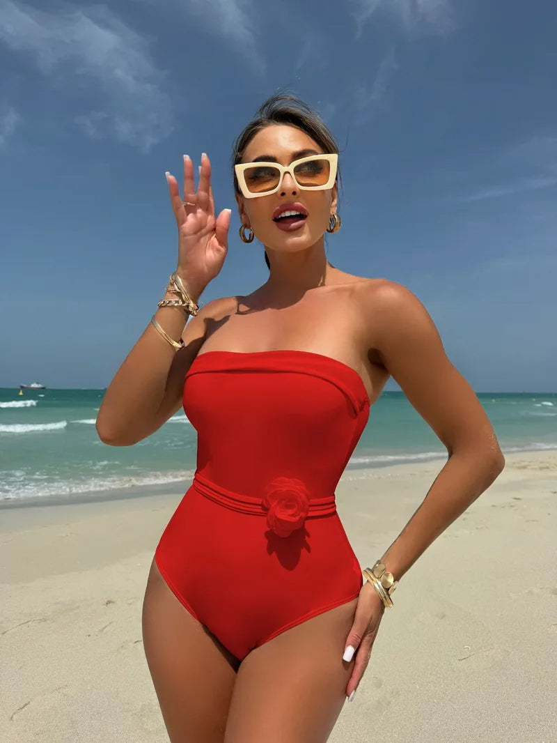Maillot de Bain Fleur Femme | Monokini Halter & Ceinture | Polyvalent & Stylé pour Plage et Piscine