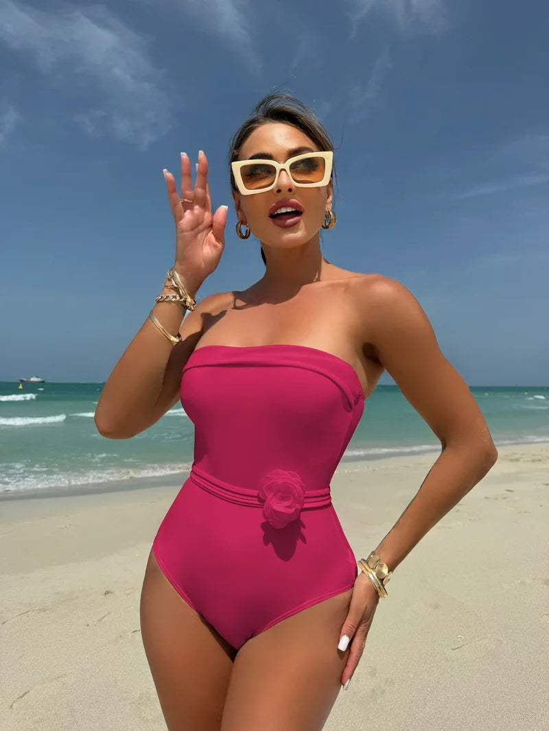 Maillot de Bain Fleur Femme | Monokini Halter & Ceinture | Polyvalent & Stylé pour Plage et Piscine