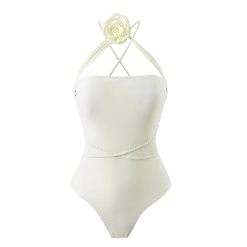 Maillot de Bain Fleur Femme | Monokini Halter & Ceinture | Polyvalent & Stylé pour Plage et Piscine