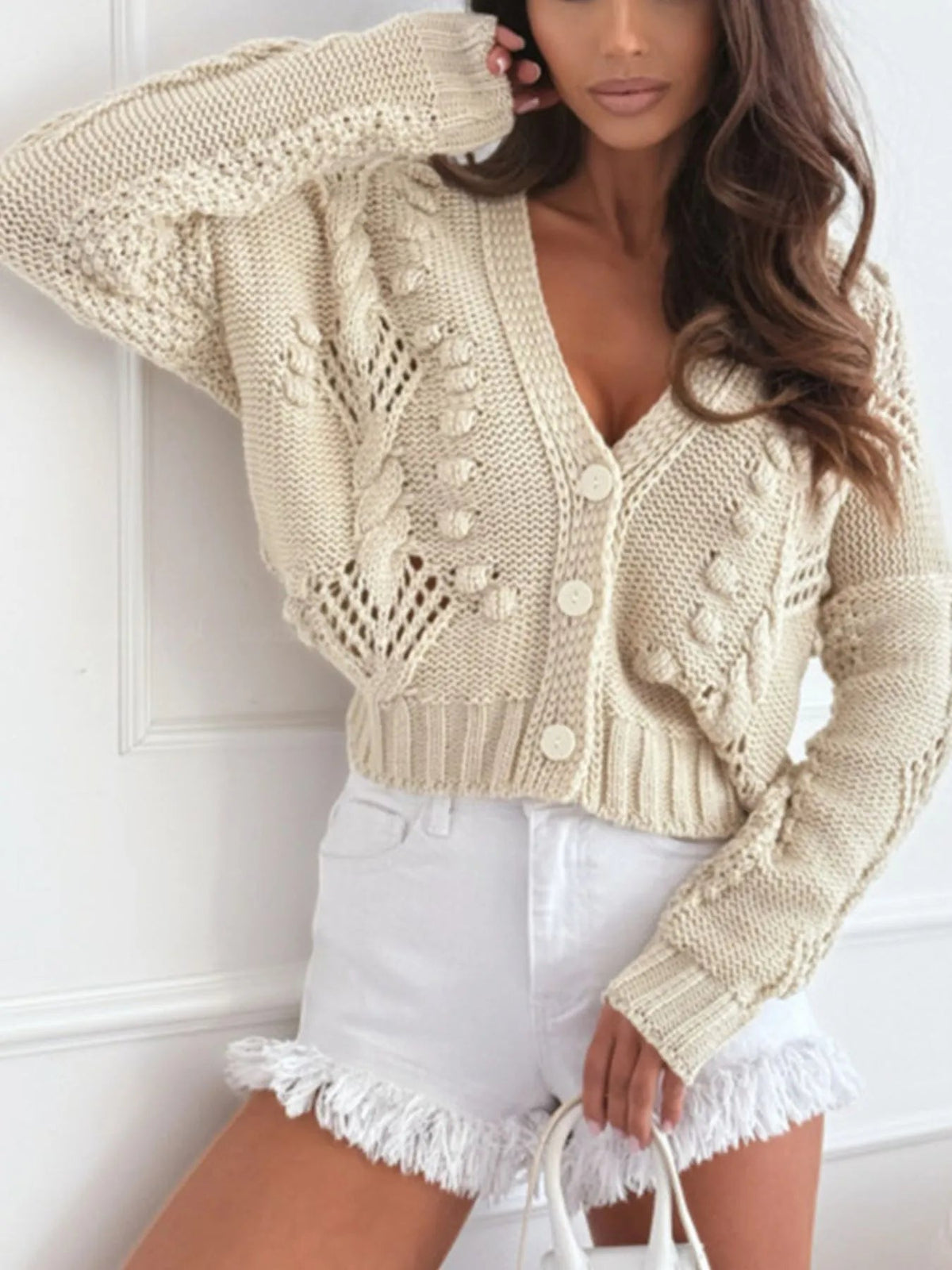 Edlyn - Cardigan boutonné doux et confortable à col en V