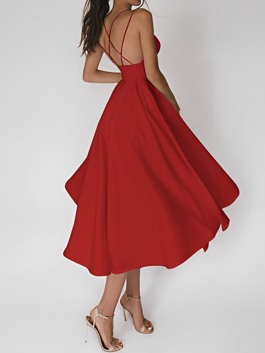 Robe midi pour femmes | Sans manches avec bretelles fines | Élégante et polyvalente pour toutes occasions