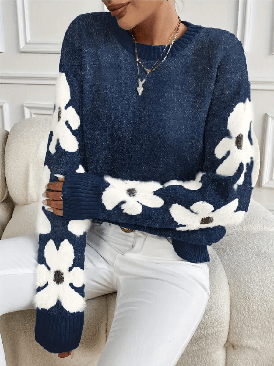 Nolira - Pull En Maille Douce À Imprimé Floral Élégant