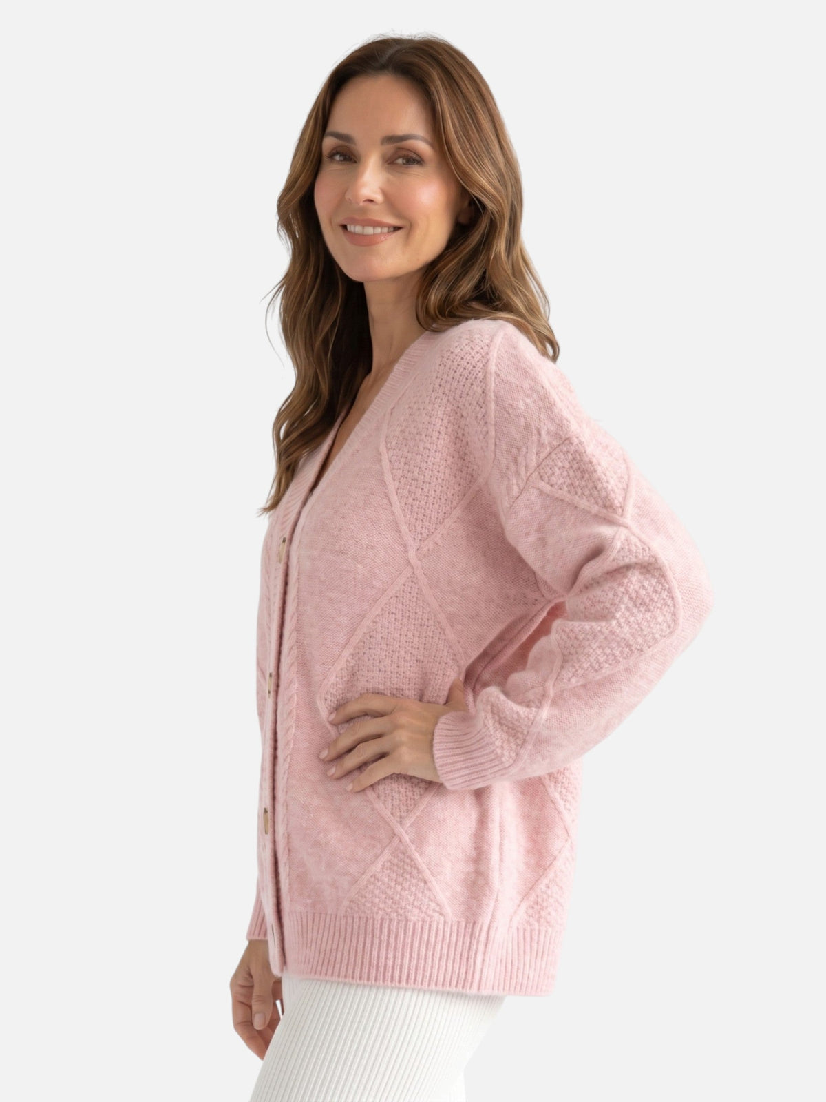 Gilet Femme Boutonné Manches Longues Maille Torsadée