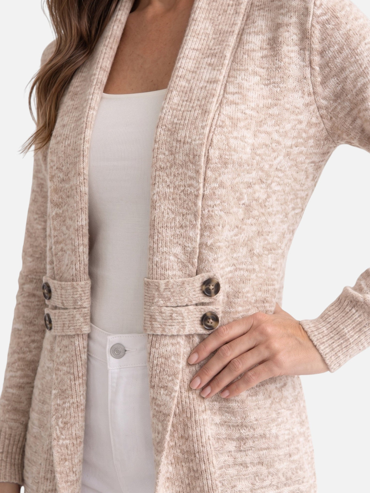 Gilet Long Femme en Maille à Boutons