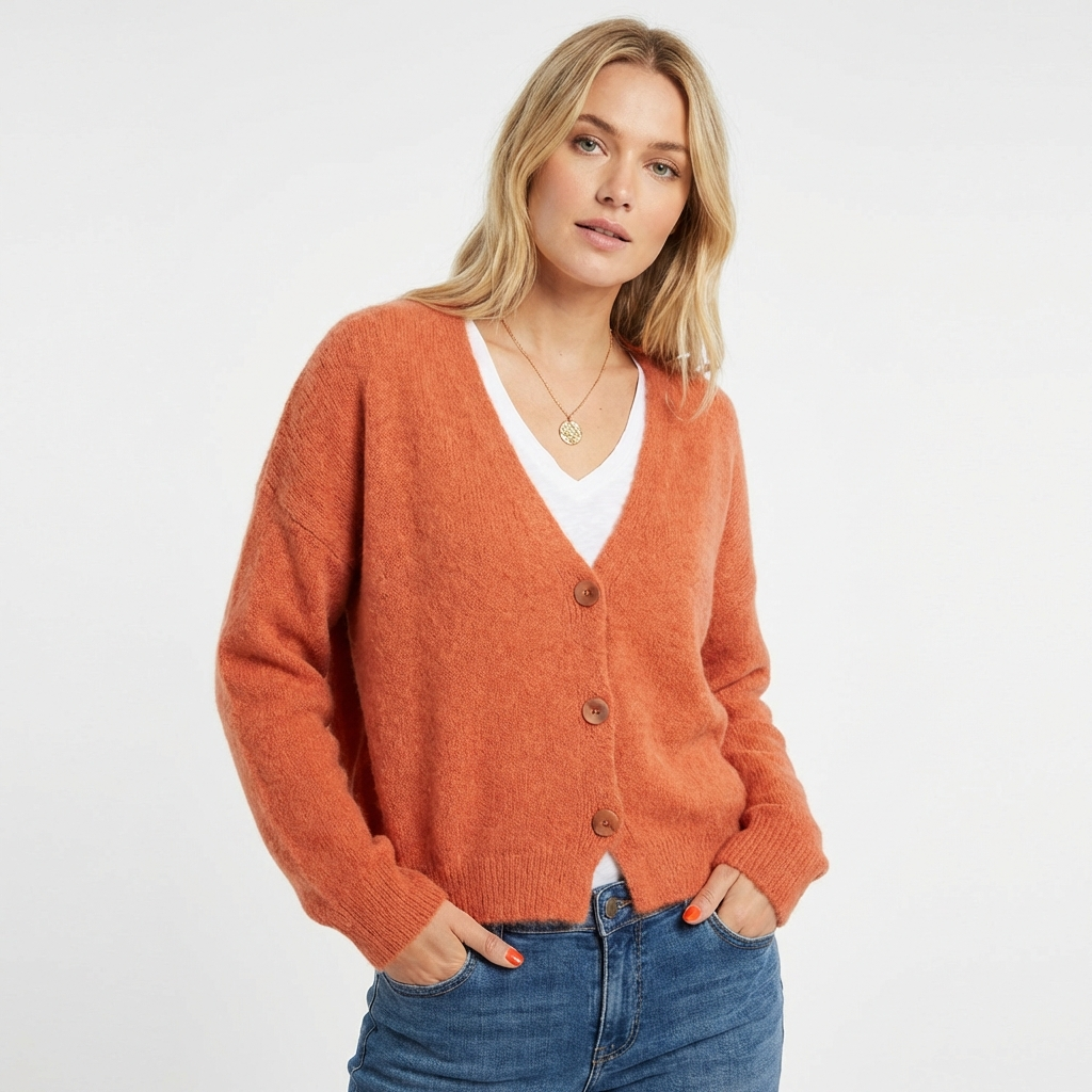 Cardigan Femme Col V à Gros Boutons – Maille Douce