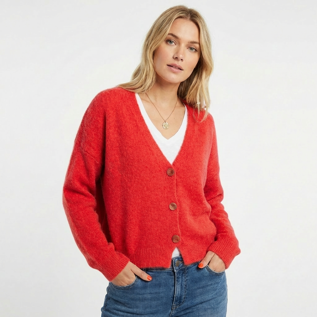 Cardigan Femme Col V à Gros Boutons – Maille Douce