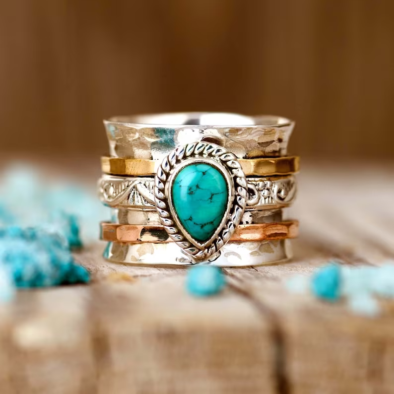 Bague Femme Effet Turquoise avec Incrustation