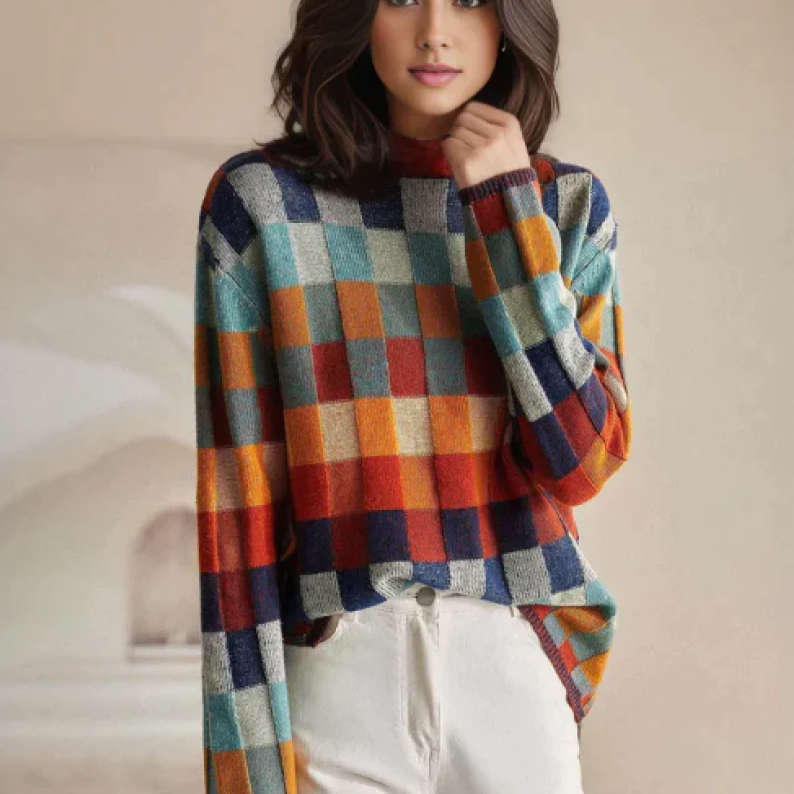 Adalynn - Pull à carreaux multicolores coupe oversize