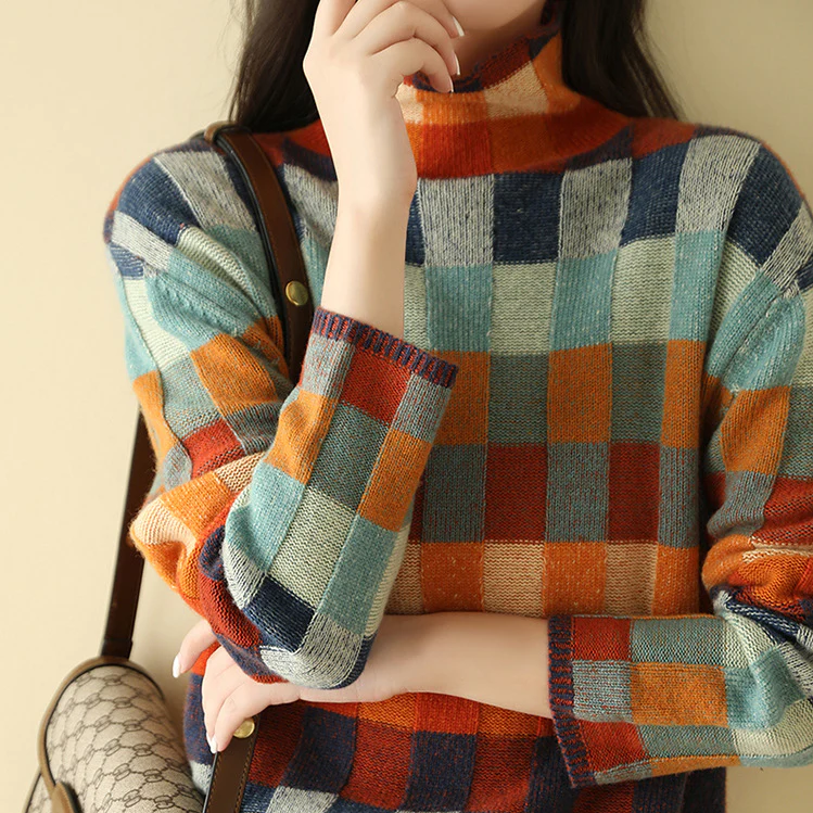 Pull à Carreaux Multicolores Adalynn | Look Décontracté | Coupe Oversize Confortable