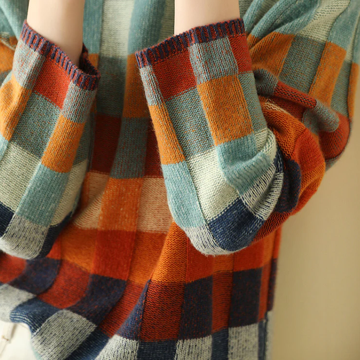Pull à Carreaux Multicolores Adalynn | Look Décontracté | Coupe Oversize Confortable
