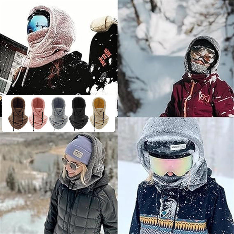 Bonnet cagoule en polaire beige tour de cou