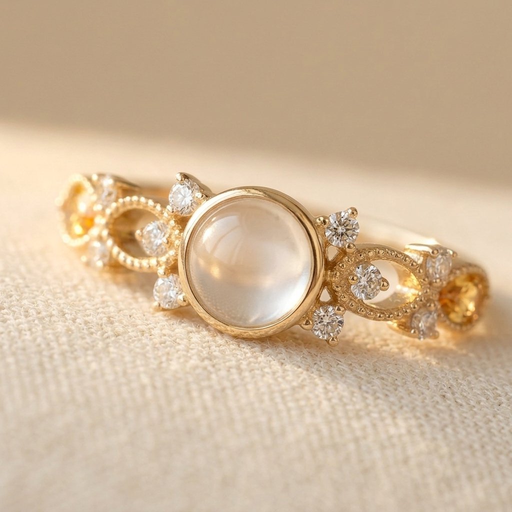 Bague Femme Motif Lune et Pierre Ovale