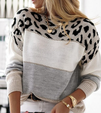 Lela - Pull manches longues colorblock gris et blanc col rond